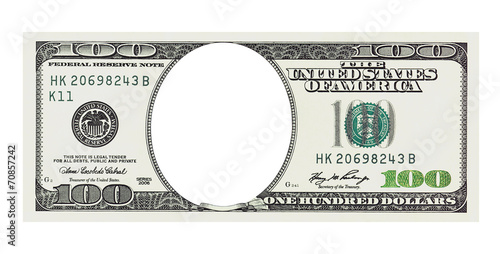 A hundred dollars bill with no face, clipping path