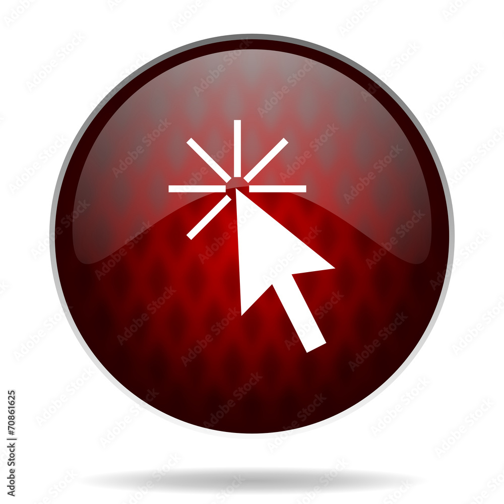 click here red glossy web icon on white background. click here red glossy web icon on white background.