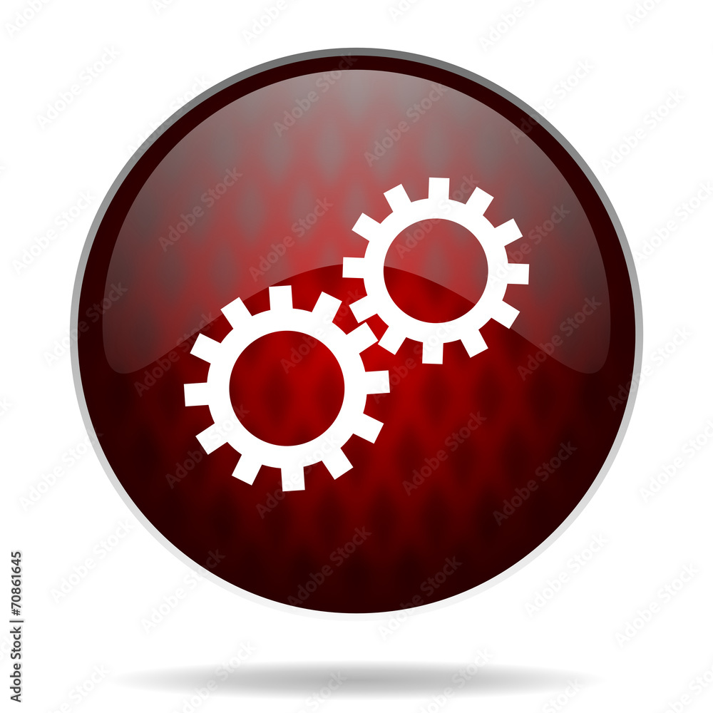 gear red glossy web icon on white background.