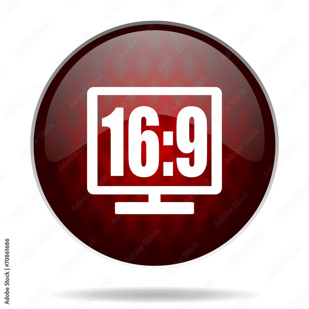 16 9 display red glossy web icon on white background. 16 9 display red glossy web icon on white background.
