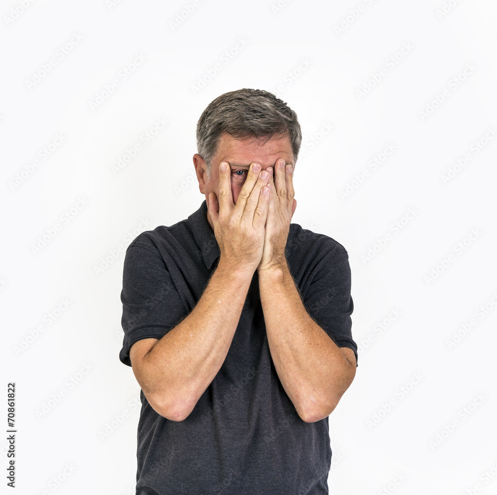 Man having problems, Isolated over white background