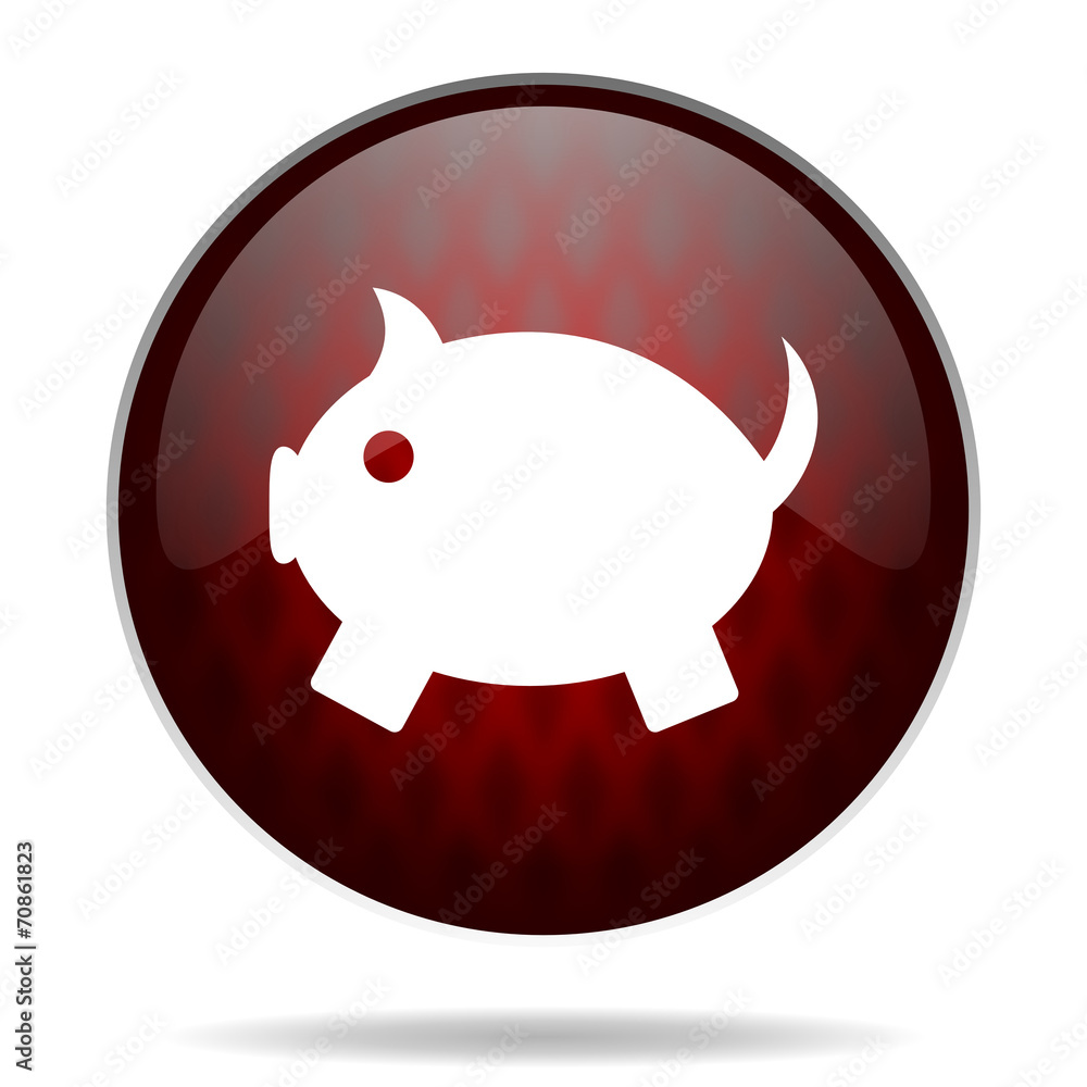 piggy bank red glossy web icon on white background. piggy bank red glossy web icon on white background.