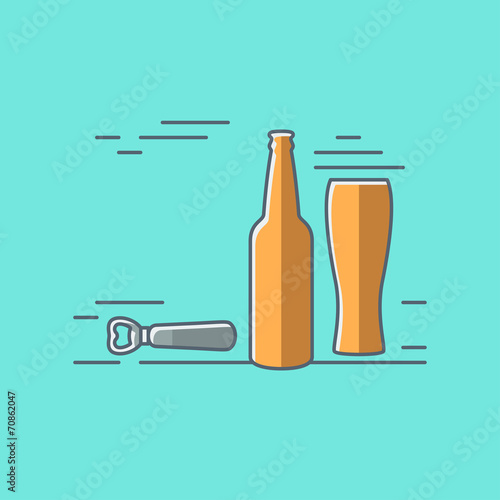 beer glass bottle flat design background
