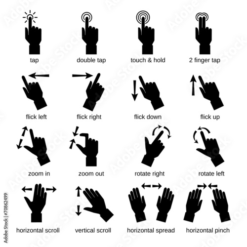 Touch interface gestures black