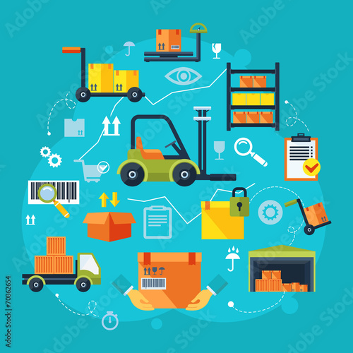 Warehouse icons flat