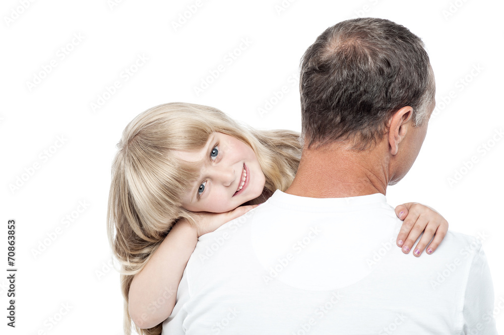 Father and daughter on a white background