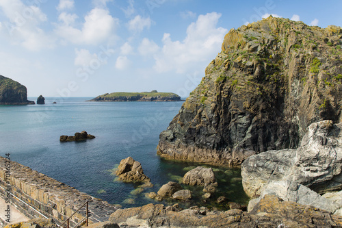 Mullion island from harbour wall Cornwall UK