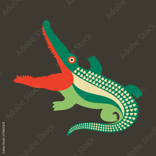 Colorful crocodile with open mouth.