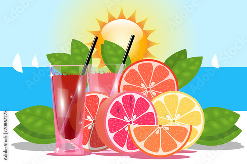 Summer cocktail and fresh oranges