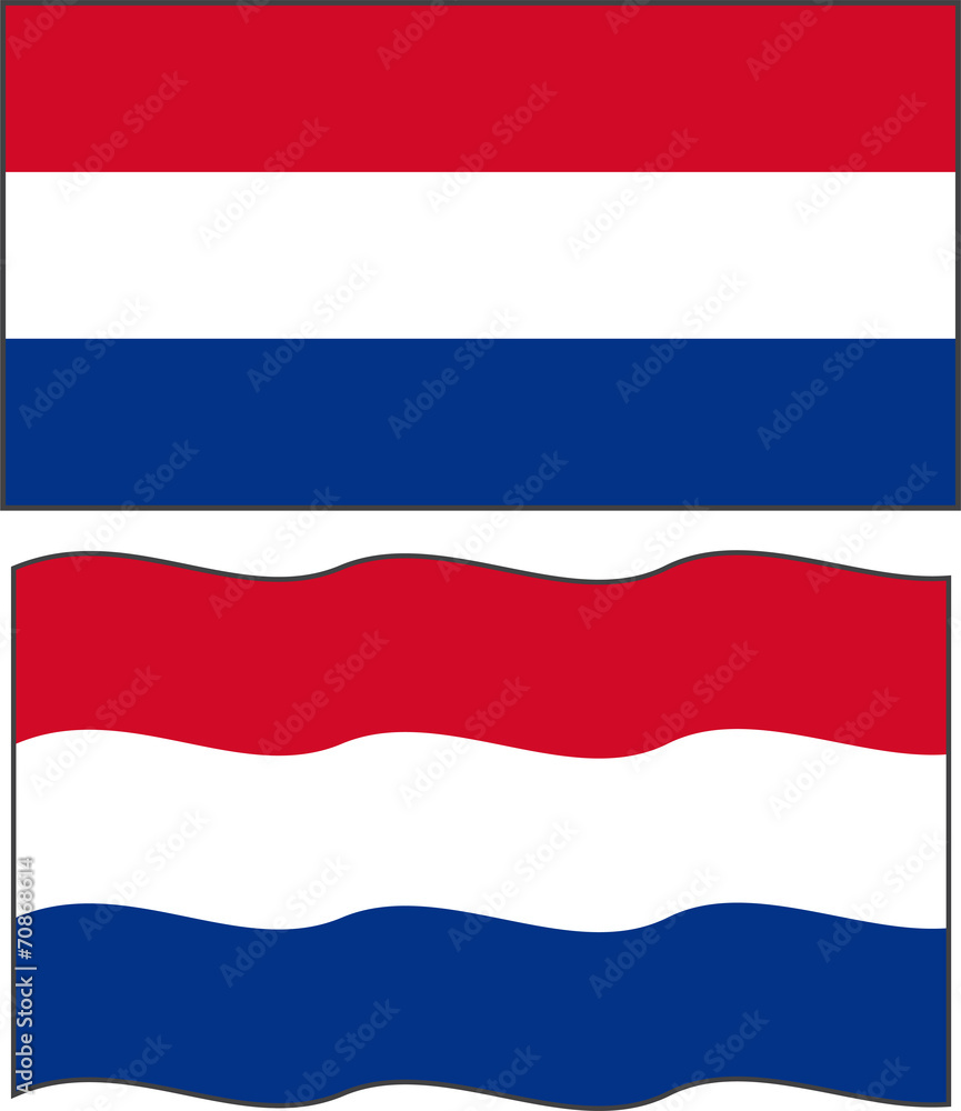 Flat and waving Dutch Flag. Vector