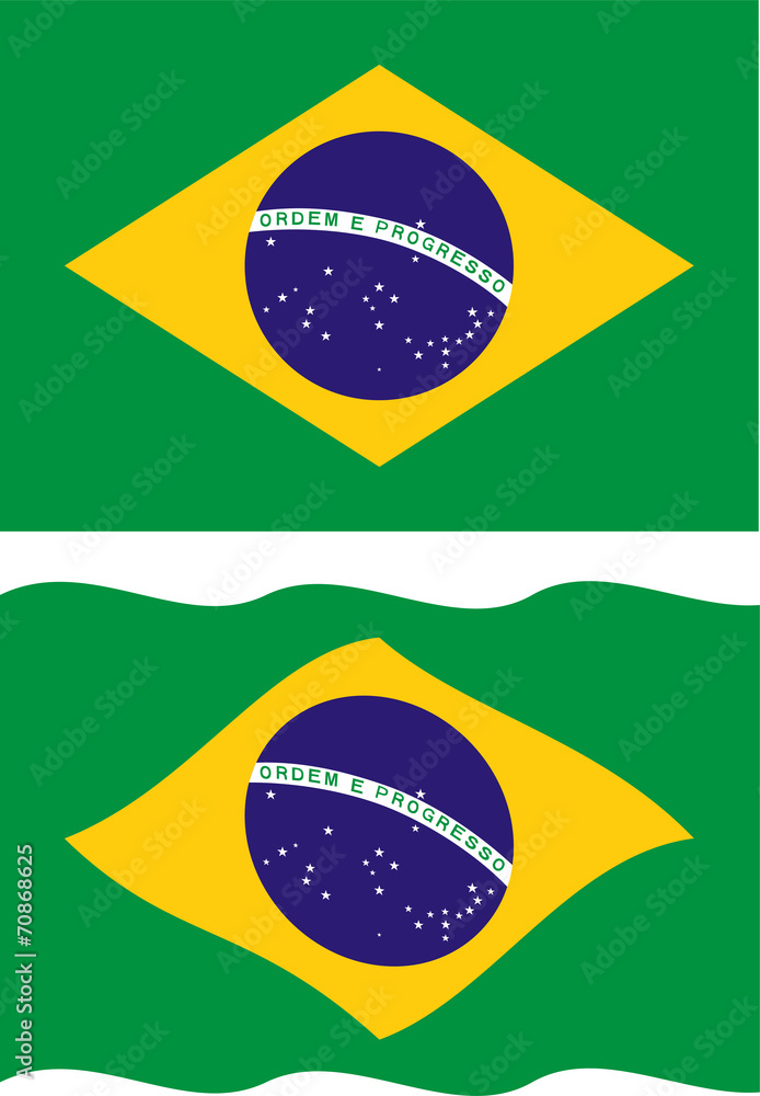 Flat and waving Brazilian Flag. Vector