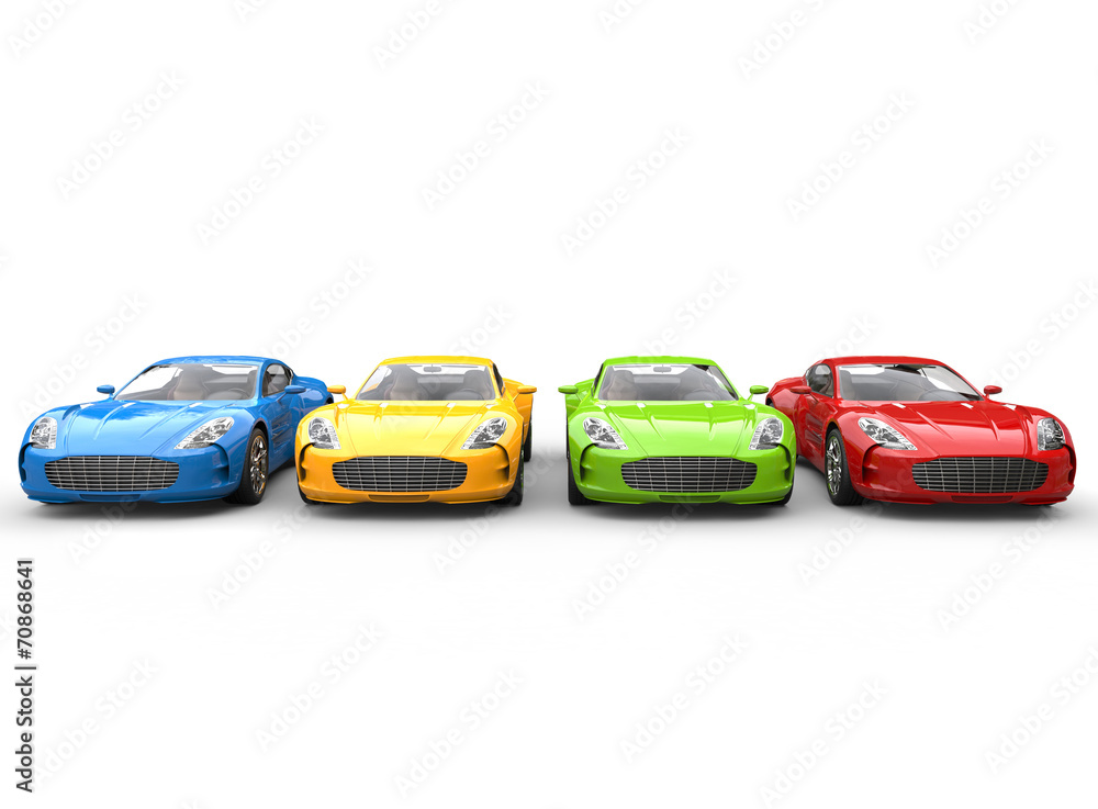 Row of multicolored cars on white background Row of multicolored cars on white background