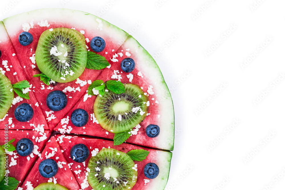 Fototapeta premium Watermelon pizza on white
