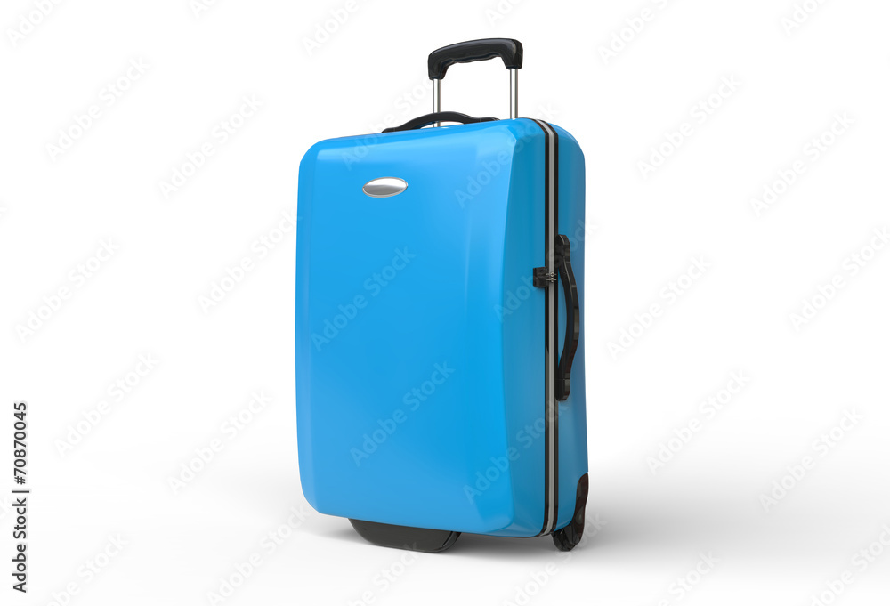 Blue polycarbonate travel baggage suitcase on white background Blue polycarbonate travel baggage suitcase on white background