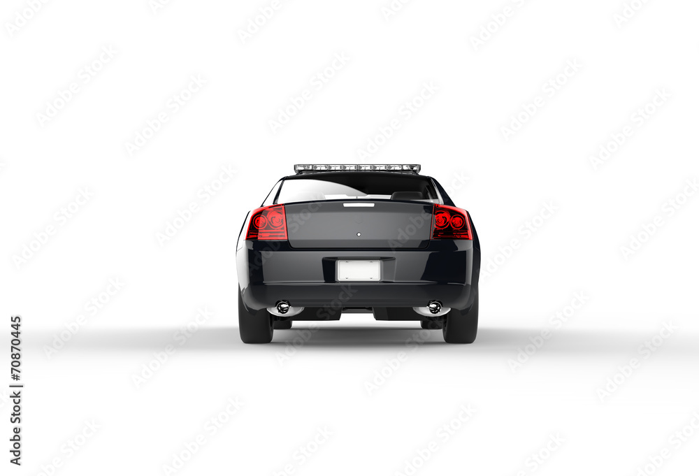Police car without decals on white background - back view Police car without decals on white background - back view