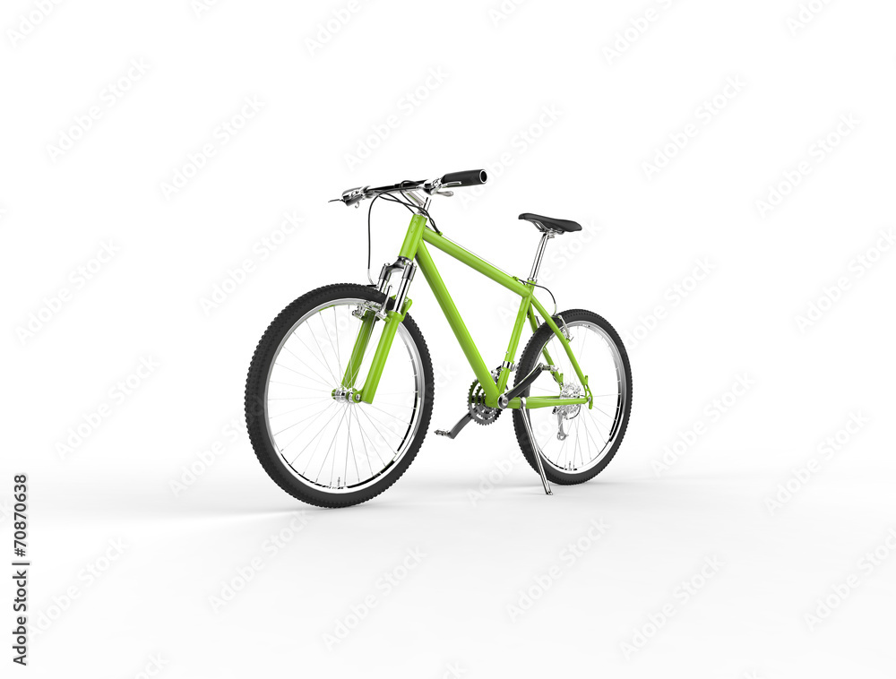 Green mountain bike on white background