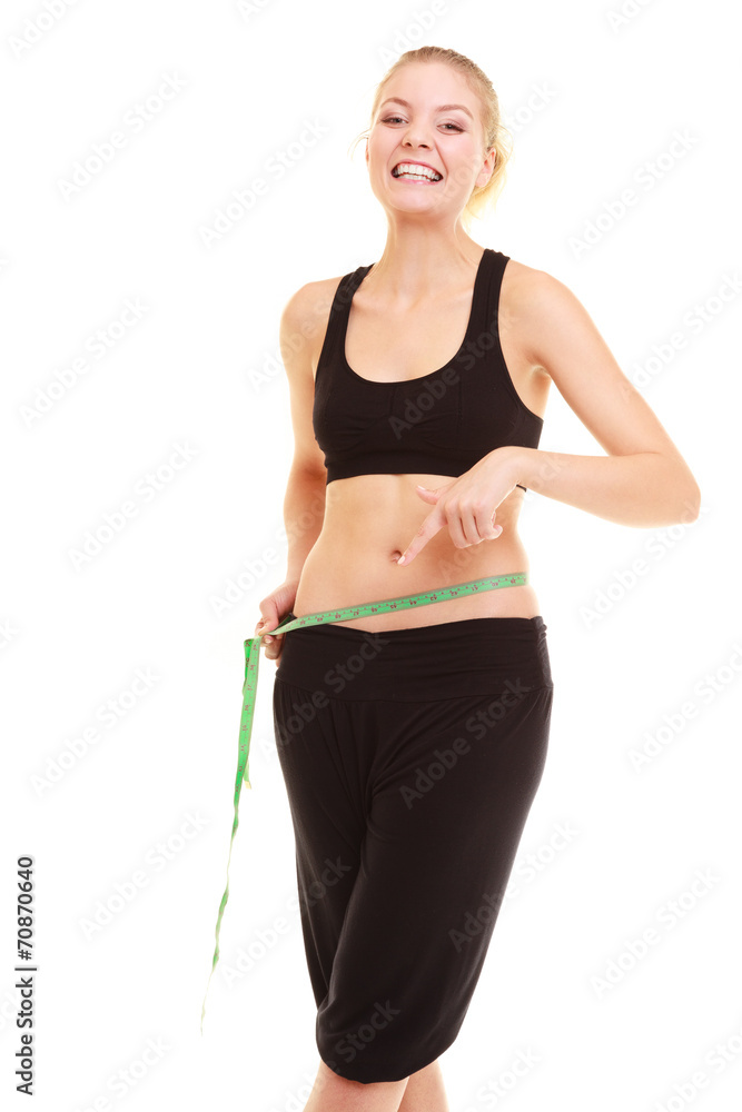 diet. slim blonde girl with measure tape measuring waist diet. slim blonde girl with measure tape measuring waist
