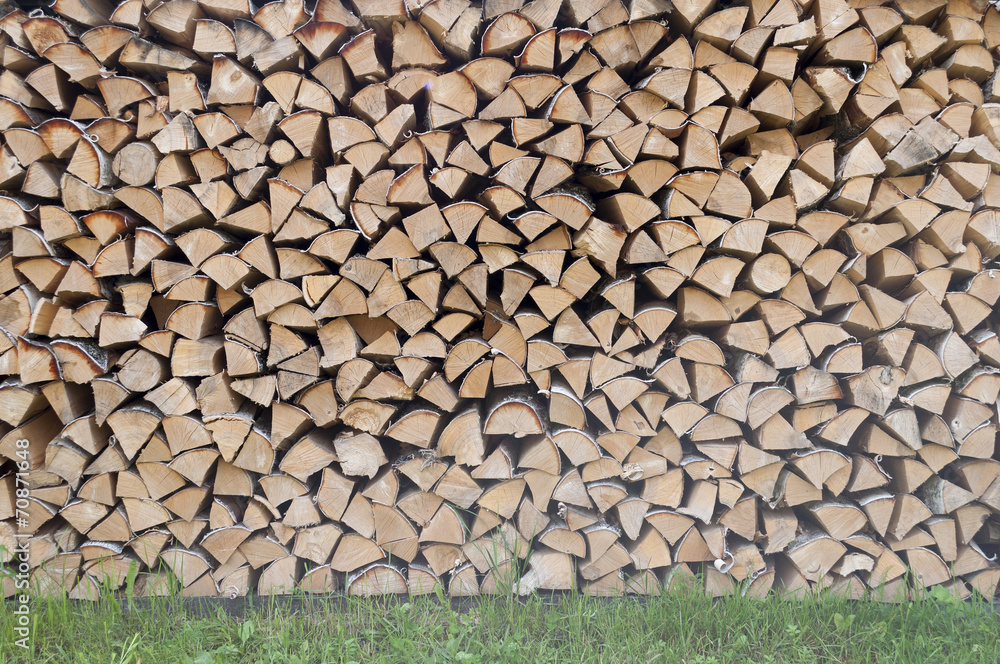 Stack of dry birch firewood
