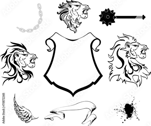 lion head heraldic crest set
