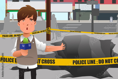 News reporter working in the city