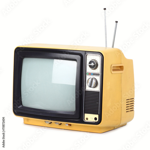 Vintage style old television isolated on white background.
