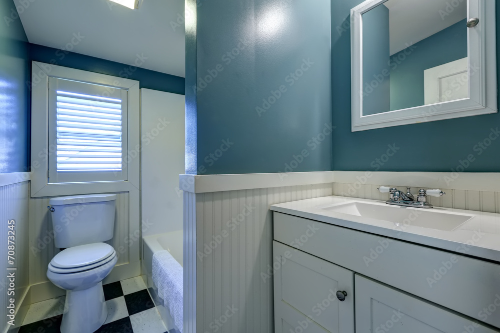 Blue and white bathroom interior. Blue and white bathroom interior.