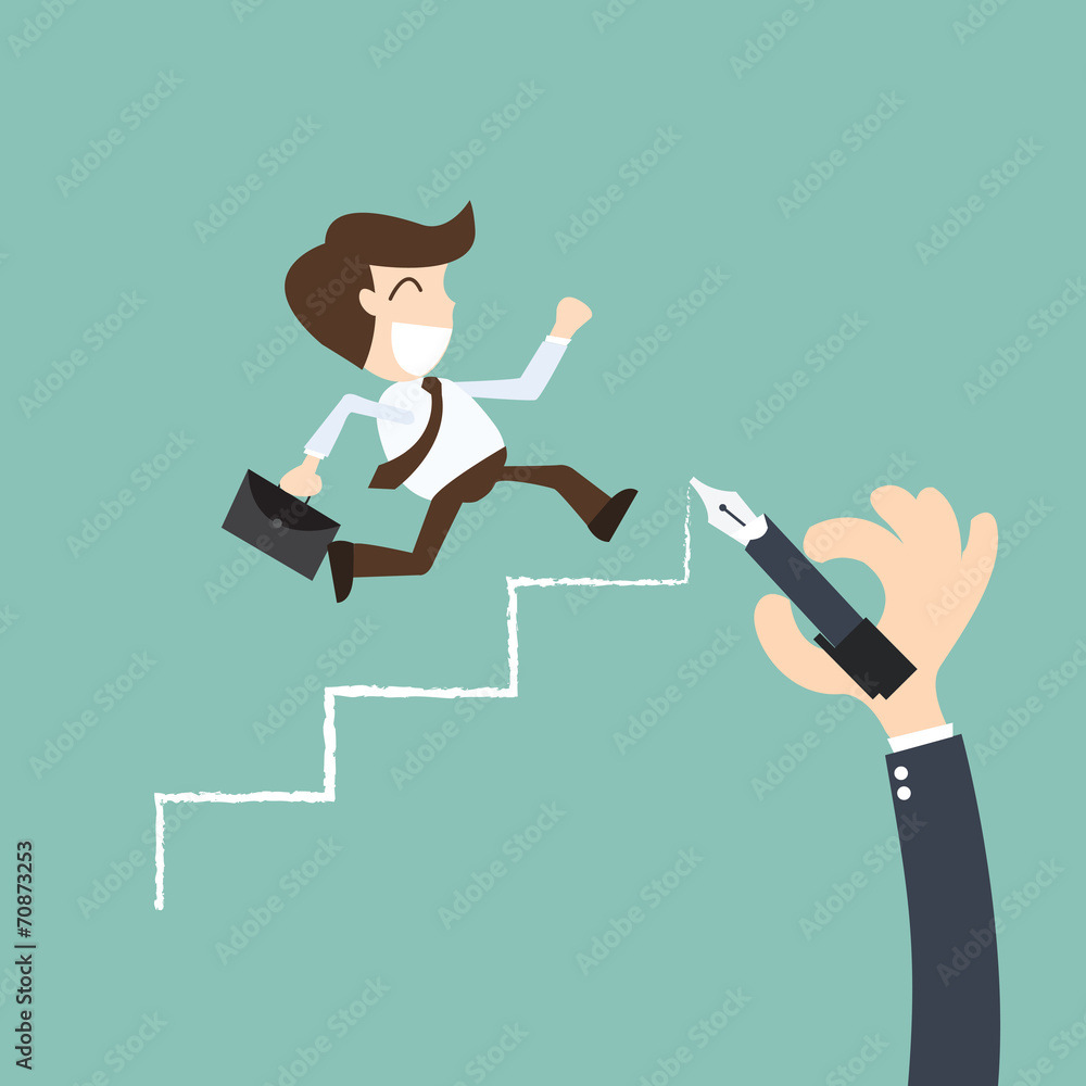 career planning -Businessman climbs the ladder of success - obrazy, fototapety, plakaty 