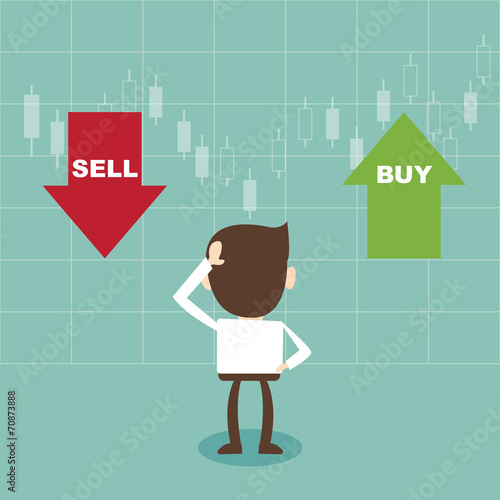 Businessman and the choice sell or buy