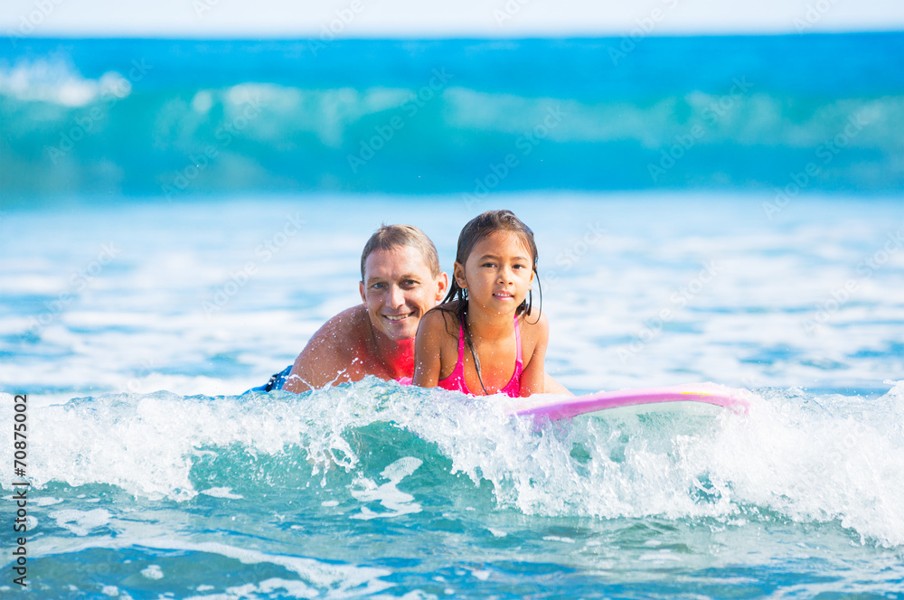 Father and Duaghter Surfing Together Father and Duaghter Surfing Together