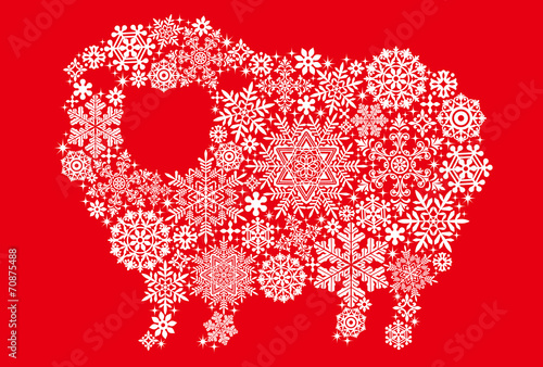 羊　年賀状　雪の結晶と刺繍レース