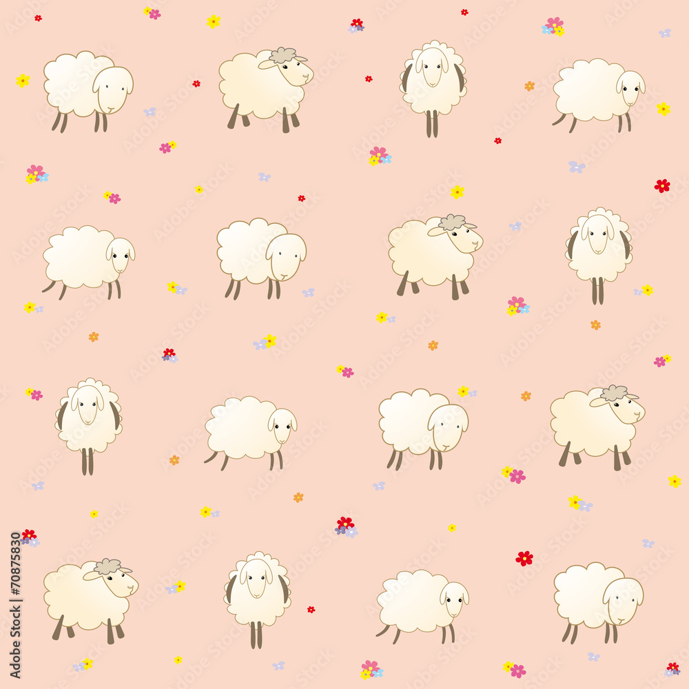Fototapeta premium pink wallpaper with baby lambs