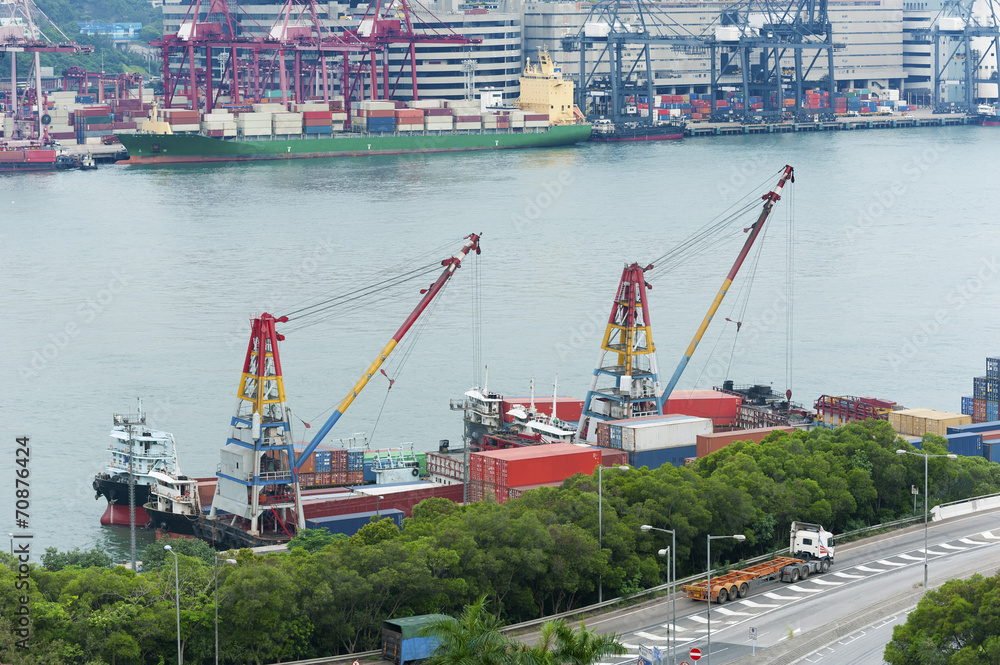 Container Port and Highway in Hong Kong