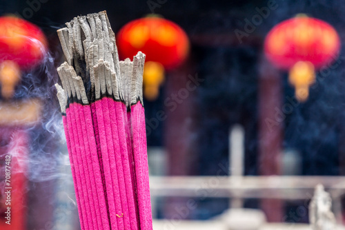 Closeup shot of joss stick in a Chinese temple