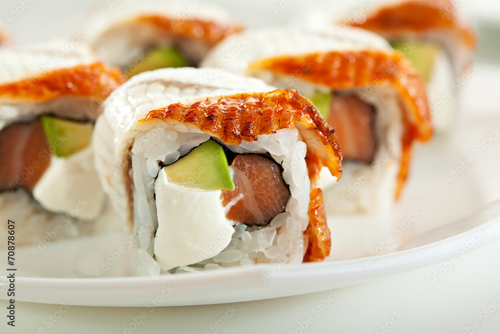 Salmon and Smoked Eel Maki Sushi Salmon and Smoked Eel Maki Sushi