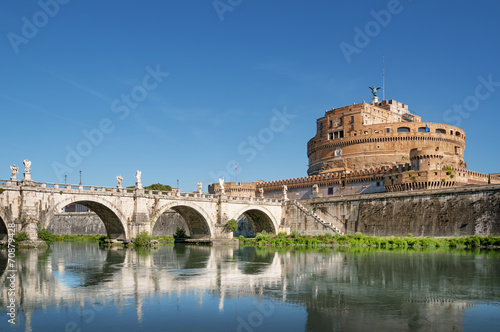 Saint Angel Castle and River Tiber in Rome, Italy..