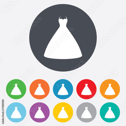 Wedding dress sign icon. Elegant bride symbol.