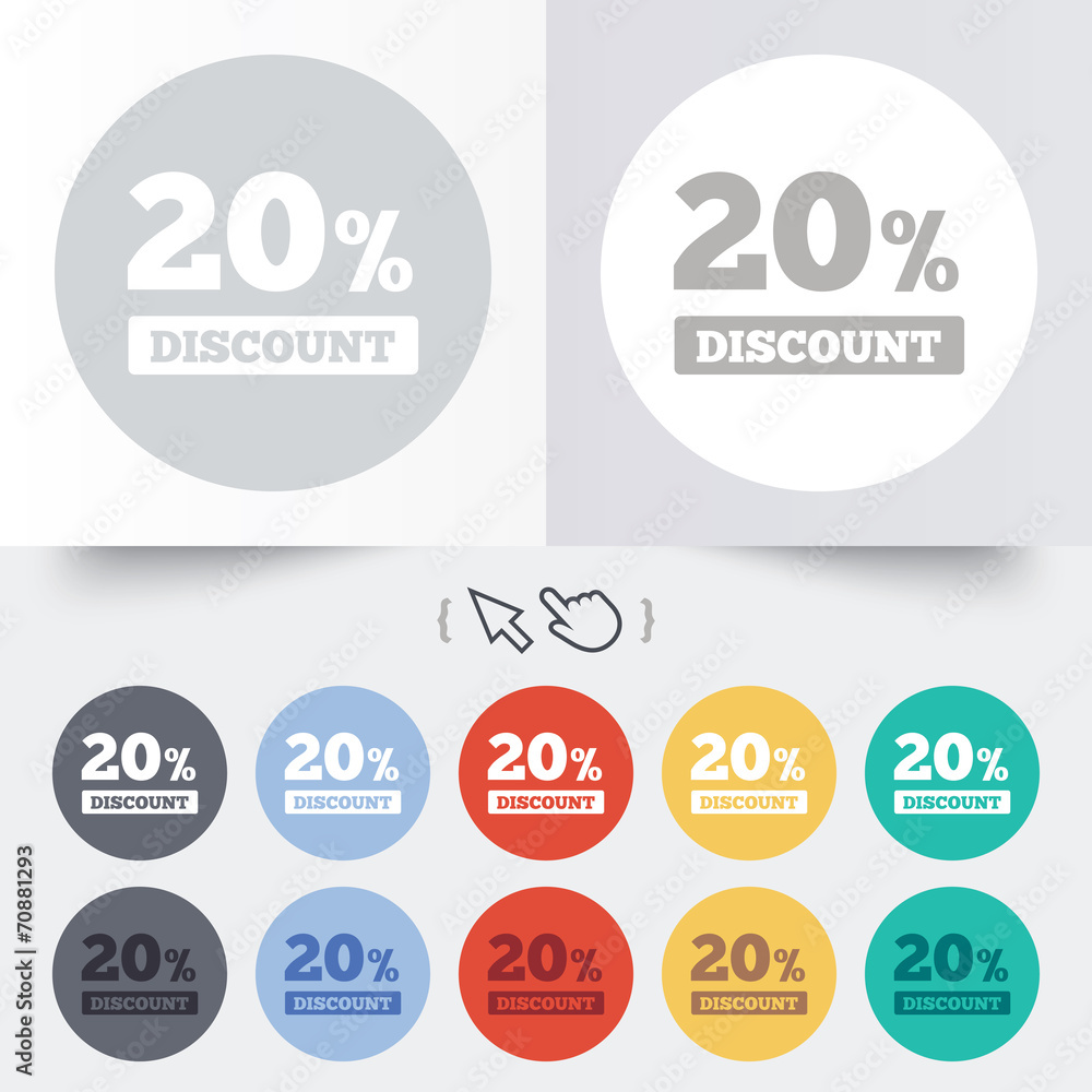 20 percent discount sign icon. Sale symbol. 20 percent discount sign icon. Sale symbol.