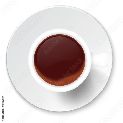 Coffee cup on a porcelain saucer isolated on a white background.