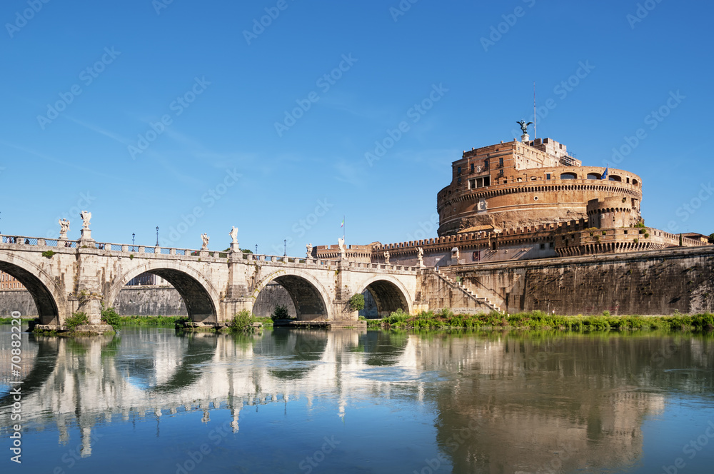 Saint Angel Castle and  River Tiber in Rome, Italy..