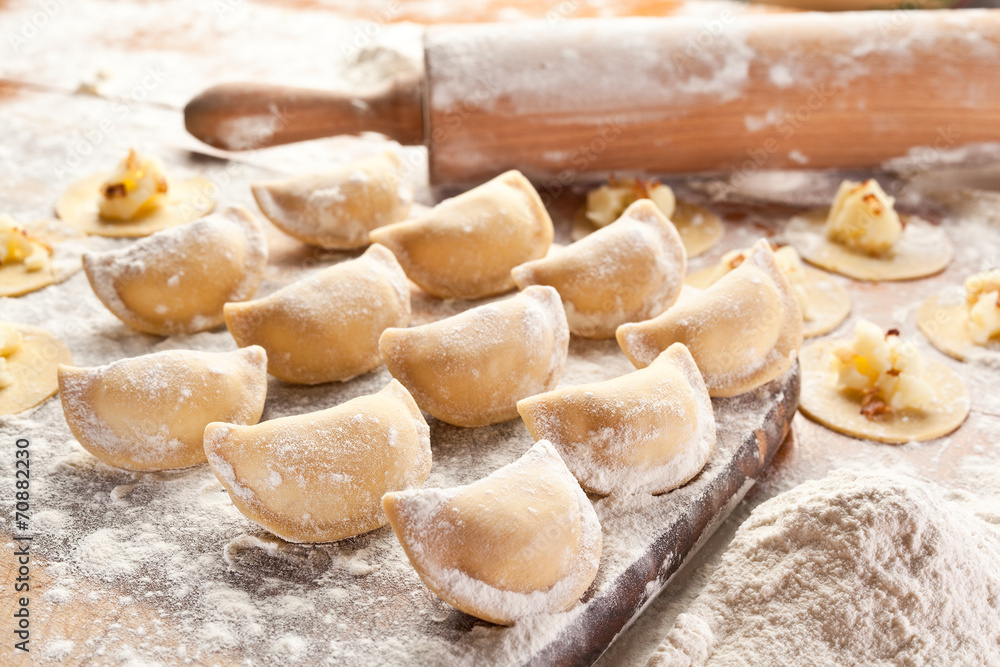 Vareniki (dumplings) with potatoes and onion. Vareniki (dumplings) with potatoes and onion.