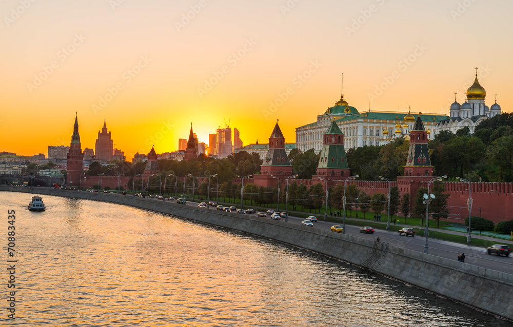 Sunset view of Kremlin in Moscow, Russia