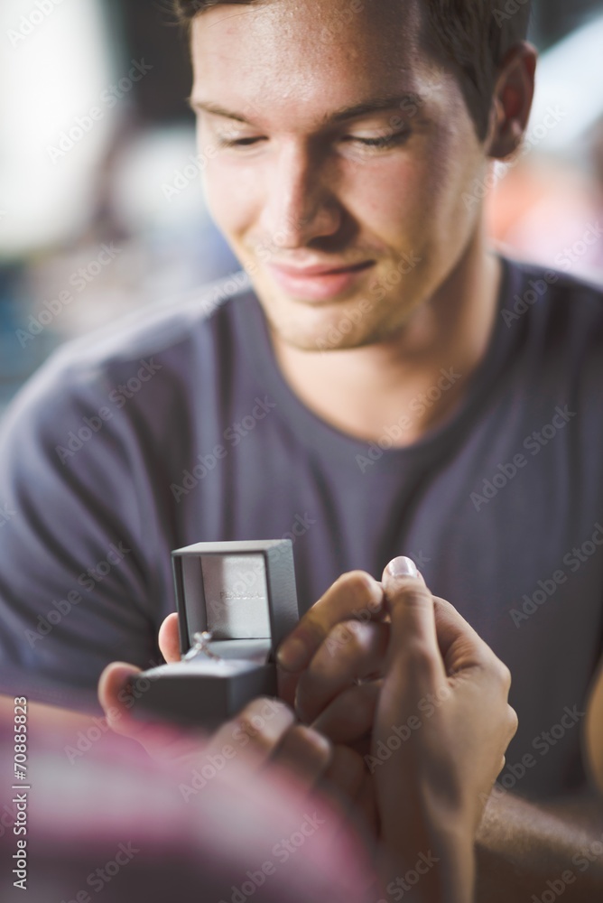 Engagement ring in cafe Engagement ring in cafe