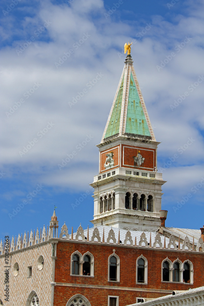 Bell Tower of St. Mark and blue sky and Ducal Palace