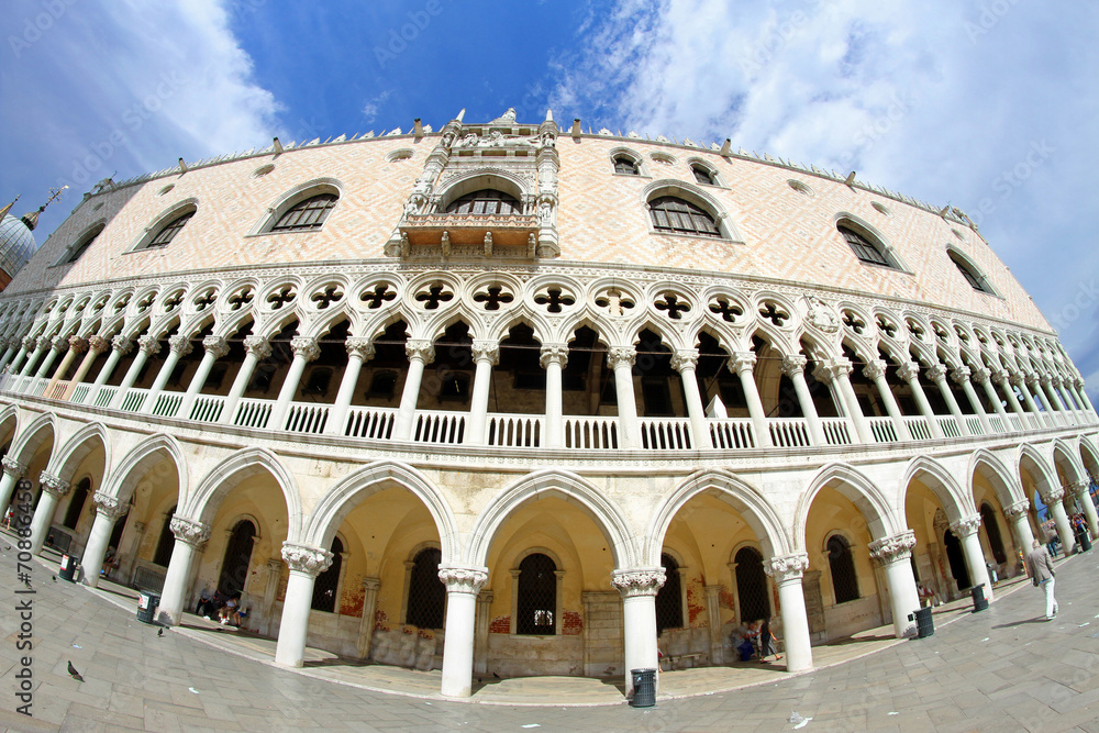 Ducal Palace in Venetian-style architecture in Venice by fisheye