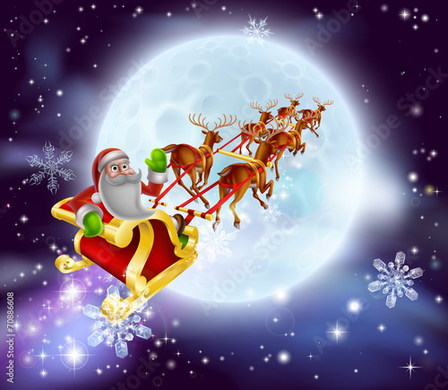 Santa Christmas Sleigh Moon