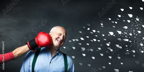 old man knock down for boxing fist