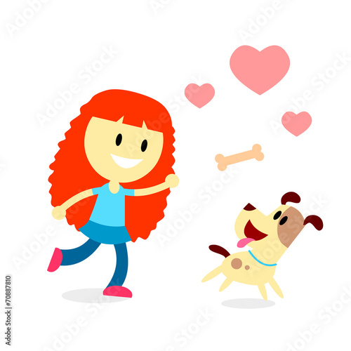 Girl Play Catch The Bone with Her Dog