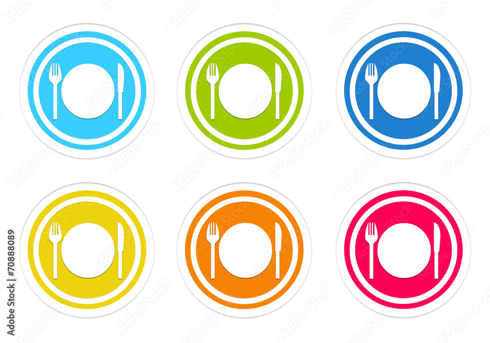 Set of rounded colorful icons with restaurant symbol Set of rounded colorful icons with restaurant symbol