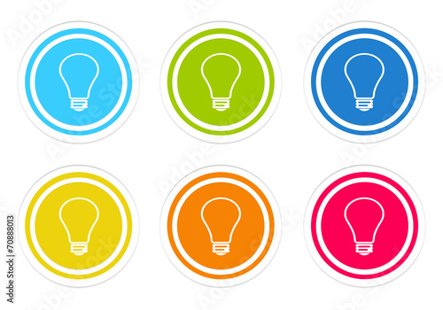 Set of rounded colorful icons with bulb symbol
