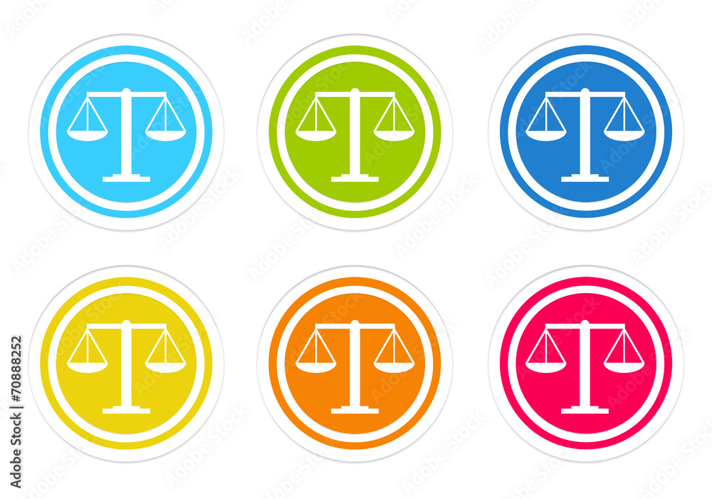 Set of rounded colorful icons with legal symbol Set of rounded colorful icons with legal symbol
